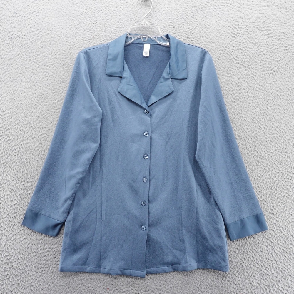 Flora Nikrooz Women Blue Button Up Long Sleeve Robe Sleep Shirt Small NEW *